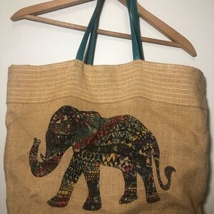 Elephant Print Jute Tote/Shopping Bag